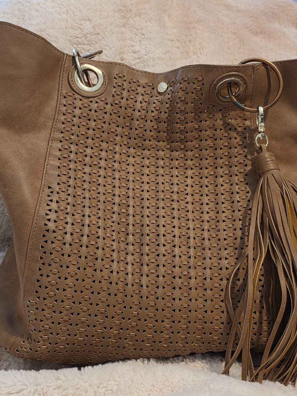 Steve Madden Laser-Cut Tassel Tote - Brown